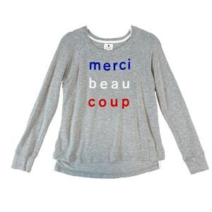 Anthropologie Sundry Top Women's 0 XS Gray Merci Beau Coup French‎ Long Sleeve